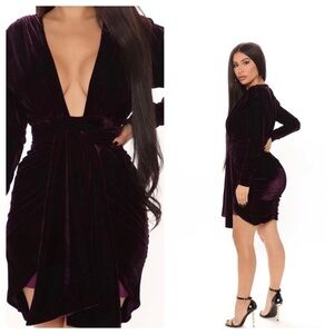 Fashion Nova Valencia Velvet Mini Dress in Eggplant (Purple) Sz. Medium NWT